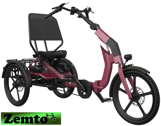 Elektro Dreirad Zemto-CHILL , 48V, 644 WH, 80 NM Weinrot matt